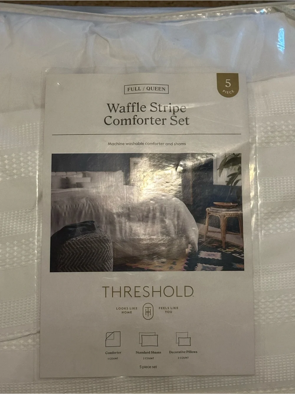 Threshold White Waffle Stripe Comforter Set
